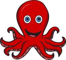Red octopus, illustration, vector on white background.