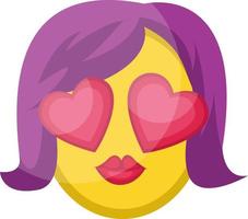 Female face with heart eyes and purple hair vector illustration on a white background