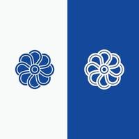 flor naturaleza planta línea de primavera y glifo icono sólido línea de banner azul y glifo icono sólido azul bann vector