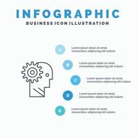 Solution Brain Gear Man Mechanism Personal Working Line icon with 5 steps presentation infographics vector