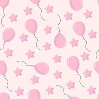 Seamless  background with party balloons of different colors ideal for baby shower.Air balloons vector seamless pattern.. Design for home decor, textile, kitchen decor, wrapping paper, Pink background