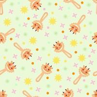 Seamless pattern with baby cow rattle. Children's pattern on textiles. Gentle children's  yellow background vector