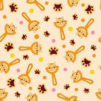 Seamless pattern with baby tiger rattle. Children's pattern on textiles. Gentle children's  yellow background vector