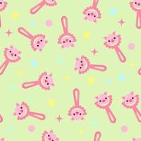 Seamless pattern with baby pig rattle. Children's pattern on textiles. Gentle children's  green  background vector