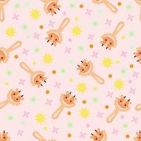 Seamless pattern with baby cow rattle. Children's pattern on textiles. Gentle children's  pink background vector