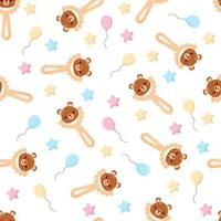 Seamless pattern with baby bear rattle. Children's pattern on textiles. Gentle children's  white  background vector