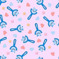 Seamless pattern with baby cat rattle. Children's pattern on textiles. Gentle children's  pink   background vector