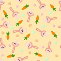 Seamless pattern with baby bunny rattle. Children's pattern on textiles. Gentle children's  yellow   background vector