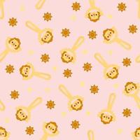 Seamless pattern with baby lion rattle. Children's pattern on textiles. Gentle children's  pink   background vector