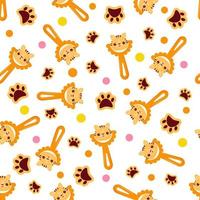 Seamless pattern with baby tiger rattle. Children's pattern on textiles. Gentle children's  white  background vector