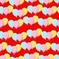 Seamless  background with party balloons of different colors ideal for baby shower.Air balloons vector seamless pattern.  Design for home decor, textile, kitchen decor. Red background