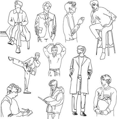 Set of Portrait man line art.