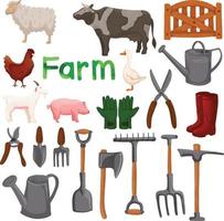 conjunto de granja de agricultura de acuarela, imágenes prediseñadas de herramientas vector