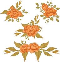 Set of Watercolor flower, Orange flora clipart vector