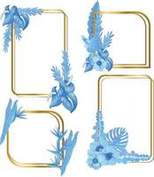 Set of Watercolor Leaf and Flower Frame, Blue leaves clipart vector