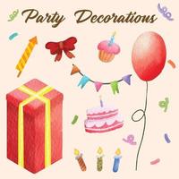 Set of Watercolor Party decorations clipart vector