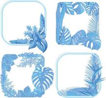 Set of Watercolor Leaf and Flower Frame, Blue leaves clipart vector