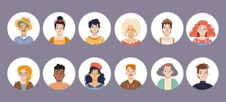 Diverse people round avatars, isolated icons set vector