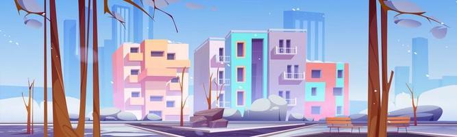 Winter city district, outdoor dwelling territory vector