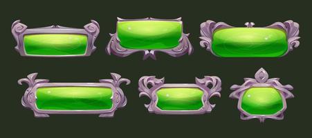 Game ui frames, green with silver medieval boards vector