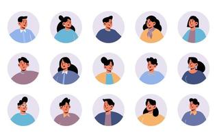 avatares de personas, iconos redondos con caras de personajes vector