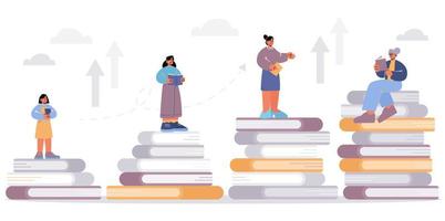 mujer de diferentes edades leyendo libros vector
