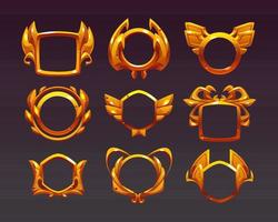 Ui game frames, gold textured borders for rpg game vector