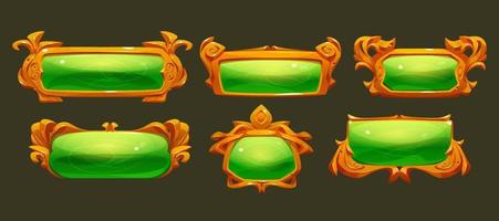 Game ui frames, green with gold medieval borders vector