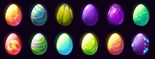 Colorful dragon dino eggs cartoon game assets set vector