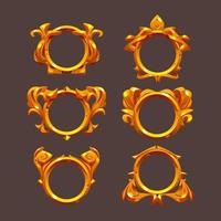 Round ui game frames, gold textured circles set vector