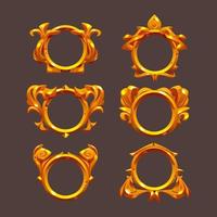 Round ui game frames, gold textured circles set vector