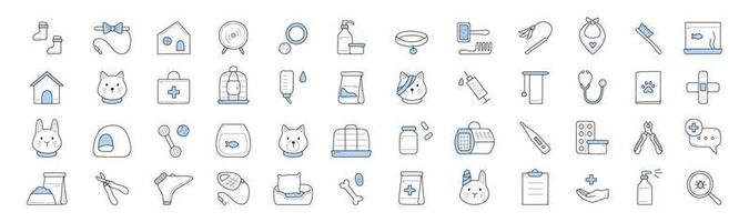 iconos de doodle de clínica veterinaria y tienda de mascotas vector