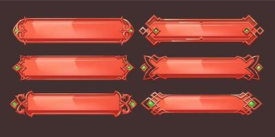 Red medieval ui game menu elements, buttons set vector