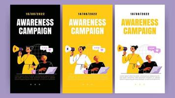 Awareness campaign mobile page onboard screens vector