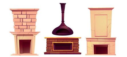 Home fireplace, chimneys, indoors stoves, set vector