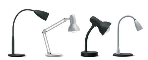 Table lamps, realistic 3d office work supplies set vector