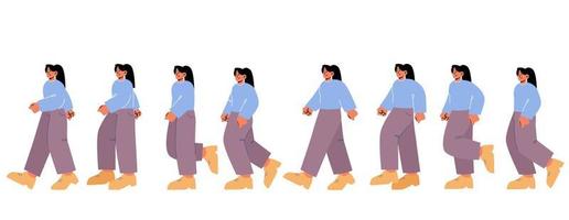 Woman character walk cycle sequence vector