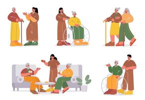 Old people and care workers in nursing home vector