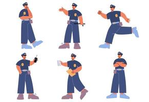 personaje de policía en diferentes poses vector