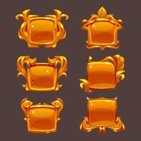 Game ui frames, gold square medieval menu elements vector