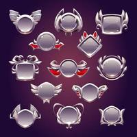 Game level metallic ui icons, empty silver badges vector