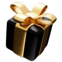 cajas de regalo de render 3d realistas en oro y negro aisladas png