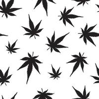 Seamless pattern of black hemp on a white background. Marijuana pattern. vector