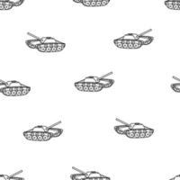 Seamless Pattern Tank with cannon doodle icon. Vector illustration of military equipment.