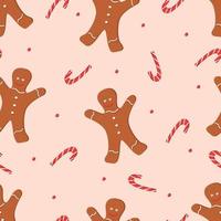 Seamless pattern of gingerbread man, Christmas cane. Christmas background of sweets and cookies vector