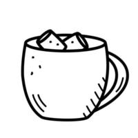 hot chocolate and marshmallow cup icon, cartoon vector illustration of doodle style. Isolated on white