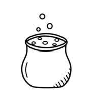 el caldero de bruja con una poción hierve un brebaje mágico de halloween, ilustración vectorial de aislado en blanco. vector