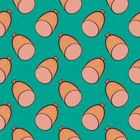 Little sausages, seamless pattern on mint green background. vector