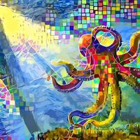 Impressionist Abstract Style Underwater Octopus vector