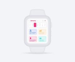 Smartwatch calendar planner app concept, Activity calendar clock UI UX, Wristwatch calendar schedule agenda annual planning meeting application, Calendar events, Appointment, Event fitness, Vector